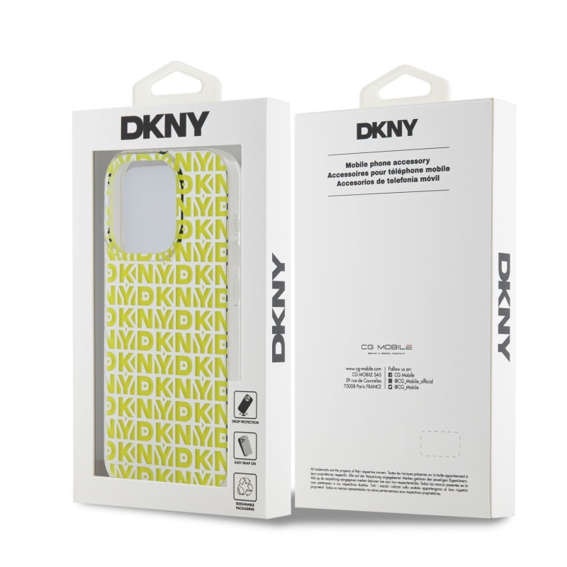 DKNY PC/TPU ismétlődő mintás hátsó borító iPhone 15 Pro készülékhez Sárga