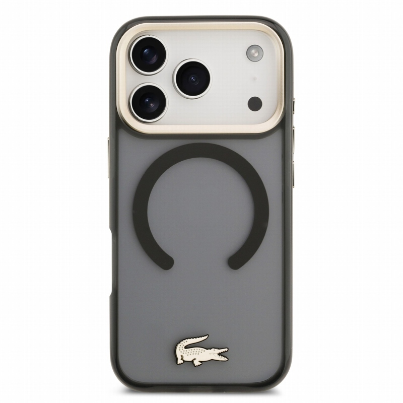Lacoste IML ütésálló Petit Pique arany logós MagSafe hátsó tok iPhone 18 Pro-hoz, fekete