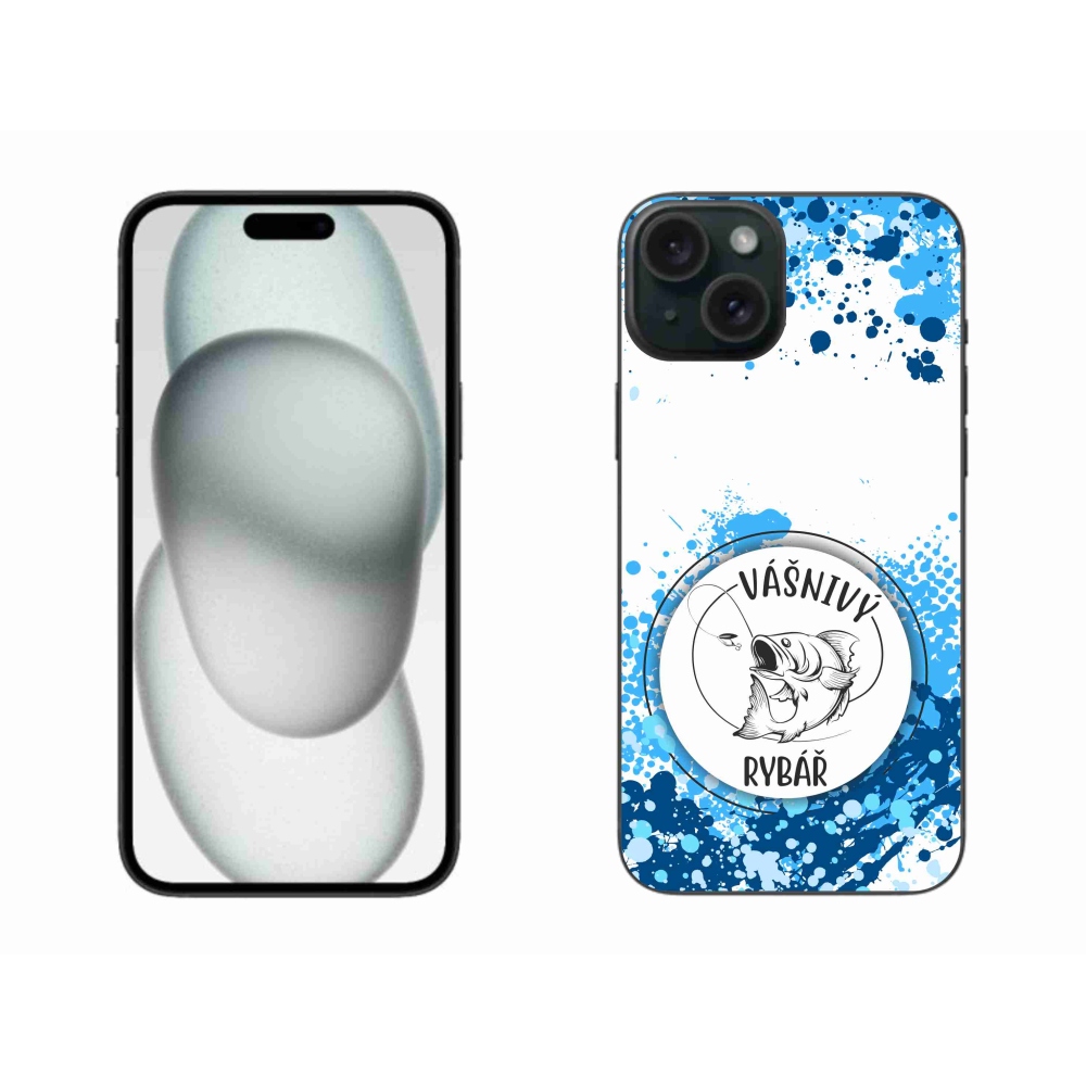 Gél borítás mmCase iPhone 15 Plus készülékhez - szenvedélyes halász fehér háttérrel