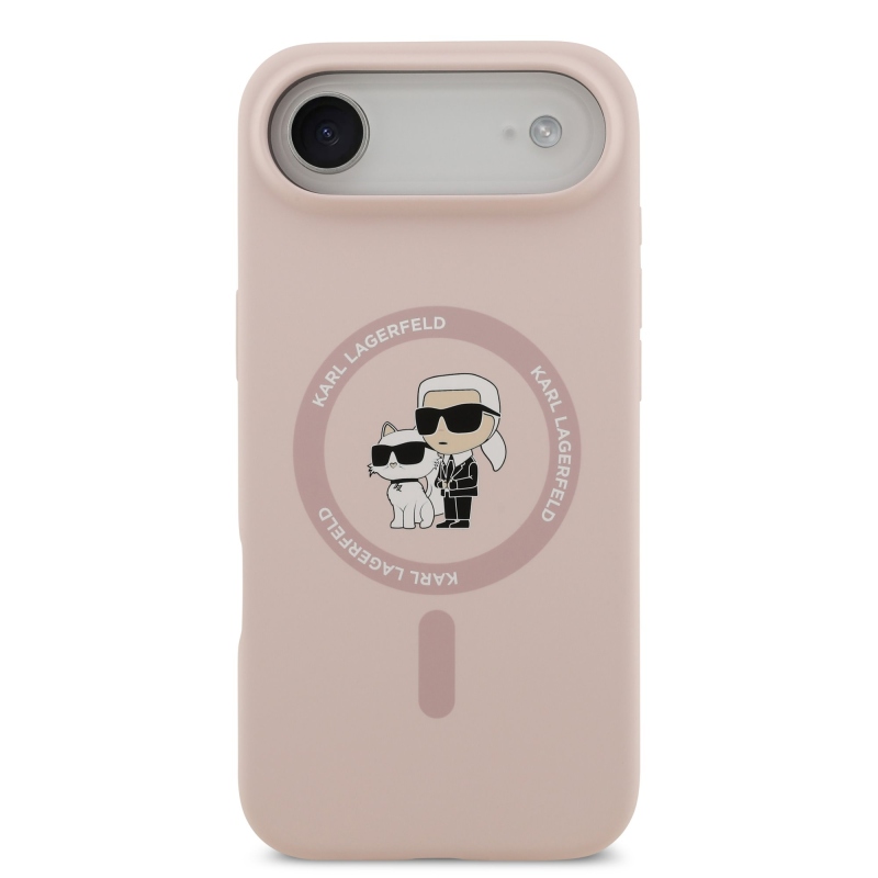 Karl Lagerfeld Folyékony szilikon Karl és Choupette MagSafe hátlap iPhone 17 Air rózsaszínű borítóhoz