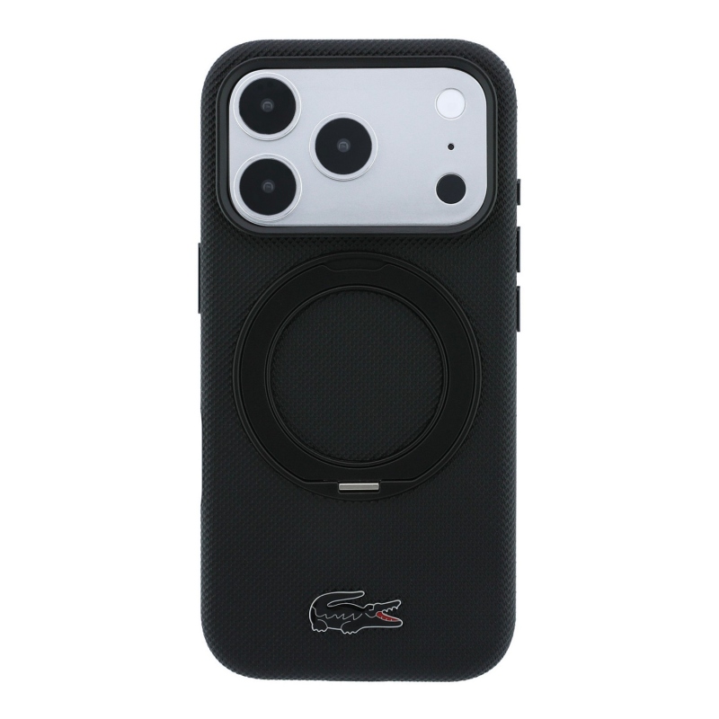 Lacoste PVC Petit Pique Semi Wrap Ring Stand MagSafe hátsó tok iPhone 18 Pro-hoz, fekete