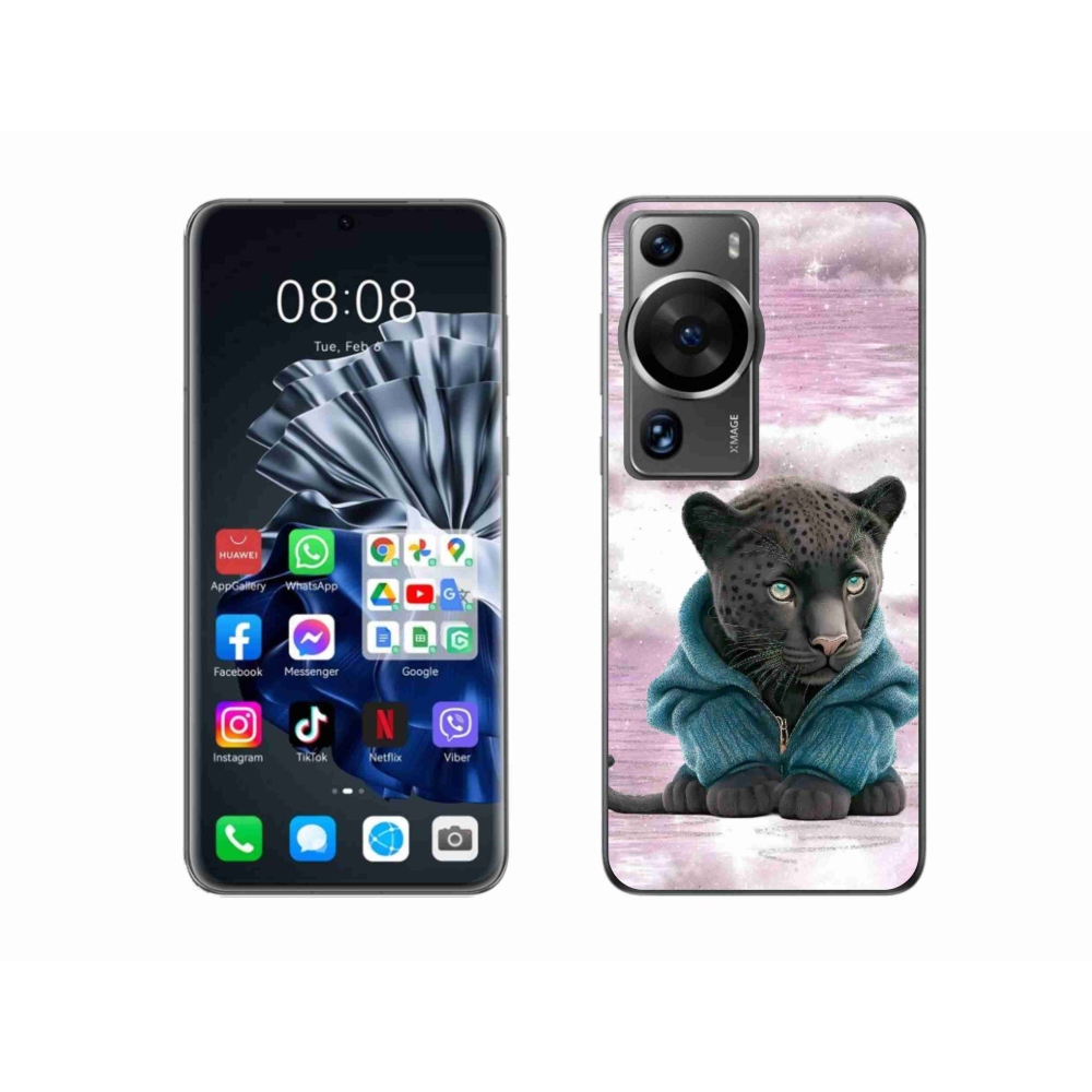Gél borítás mmCase a Huawei P60 Pro számára - fekete párduc pulóverben