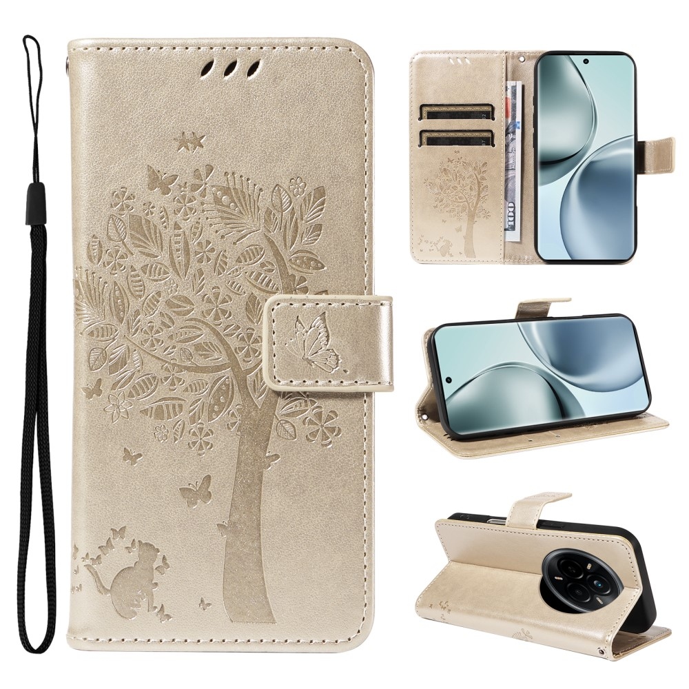 Fák könyvtáska a Realme 14 Pro 5G-hez - arany színben