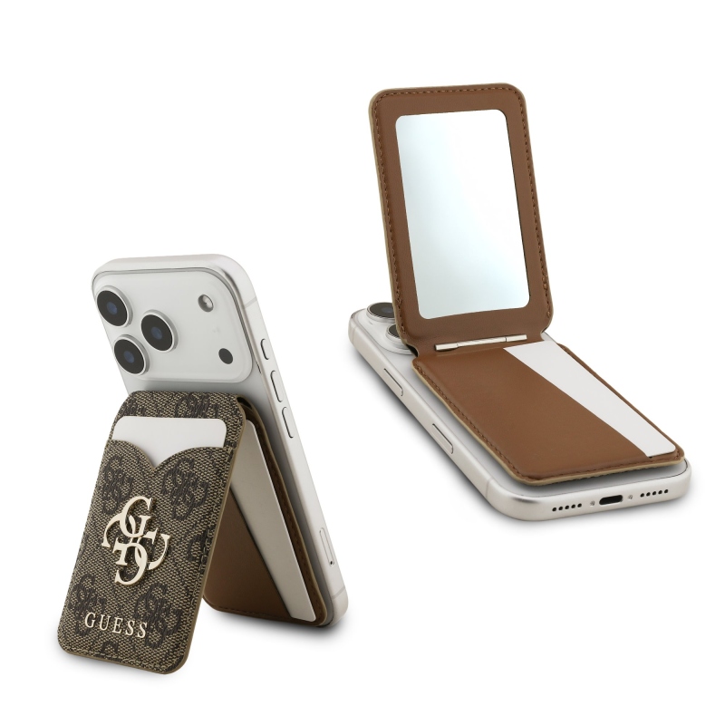 Guess PU 4G Mirror MagSafe Cardslot pénztárca állvánnyal Brown
