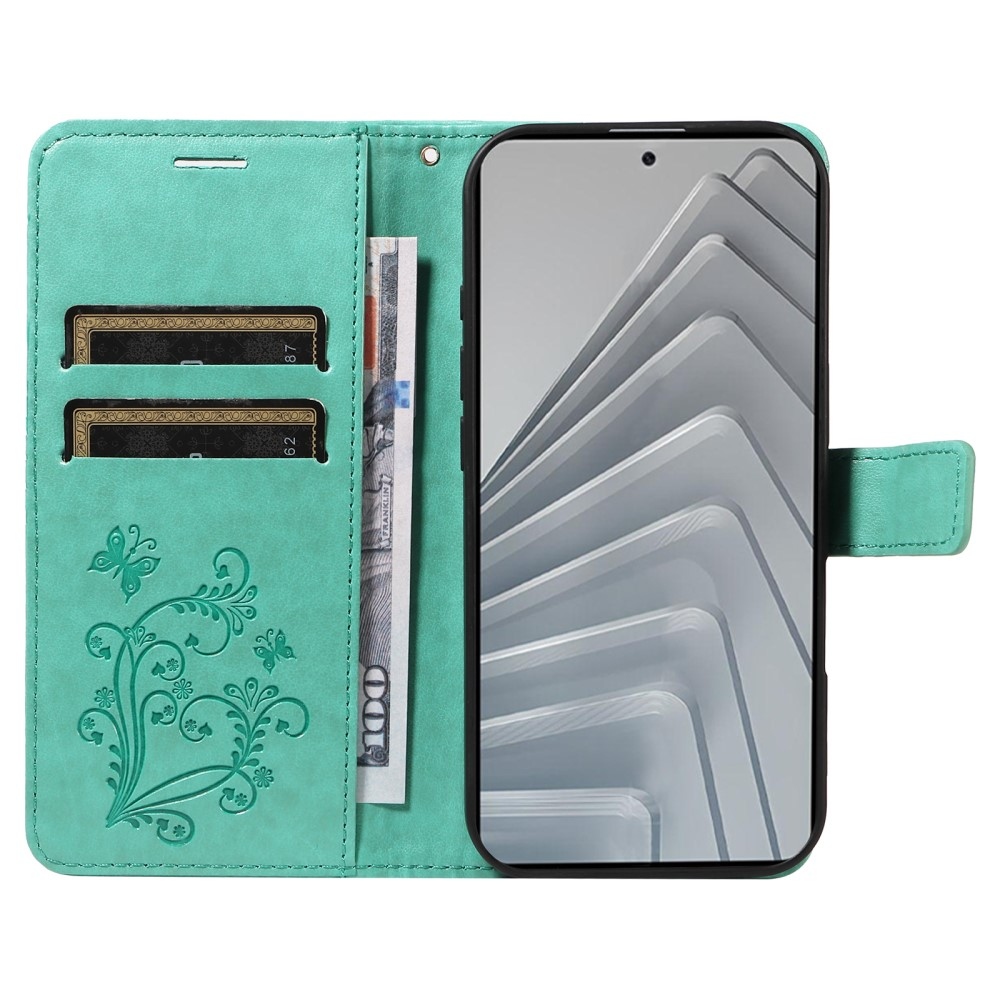 Nagy pillangó könyv tok a Xiaomi Redmi Note 14-hez - teal színű