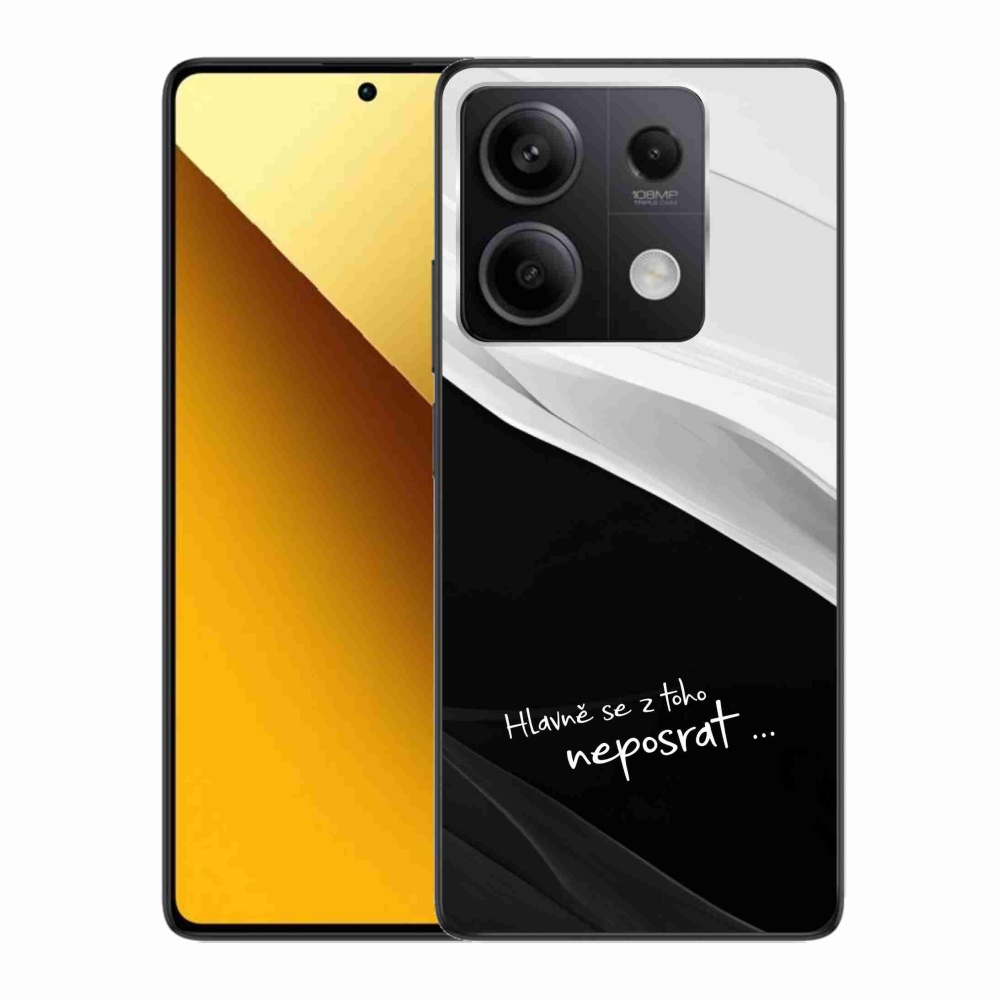 Gél borító mmCase a Xiaomi Redmi Note 13 5G számára - vicces szöveg 13 fekete-fehér háttérrel