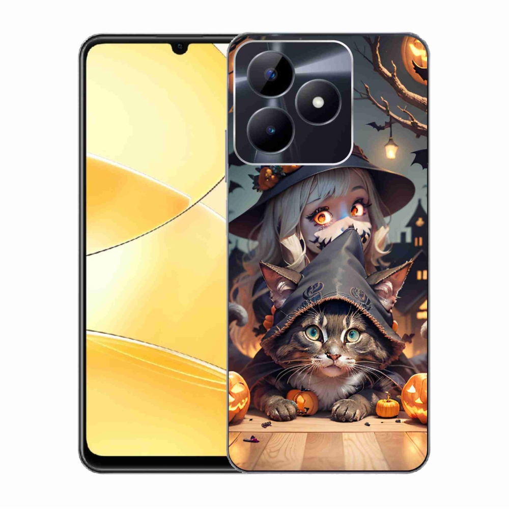 Zselés borítás mmCase a Realme C51/C53 készülékhez - boszorkány macskával