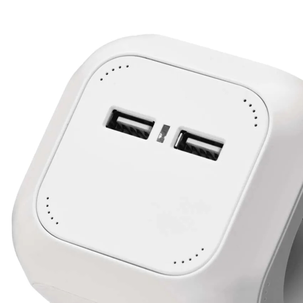 Hosszabbító kábel - kocka 1,9 m / 4 aljzat / fehér / PVC / USB-vel / 1,5 mm2