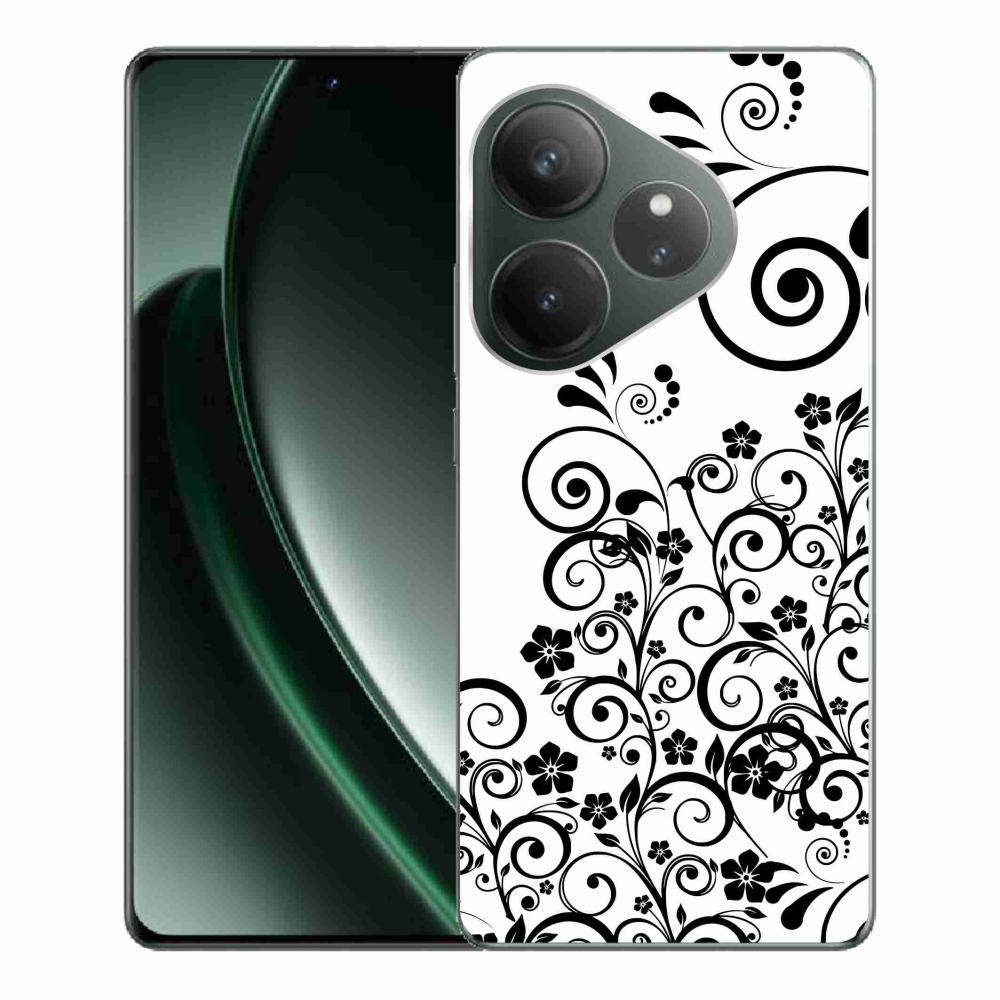 Zselés borítás mmCase a Realme GT 6 5G/GT 6T 5G számára - fekete és fehér virágminták