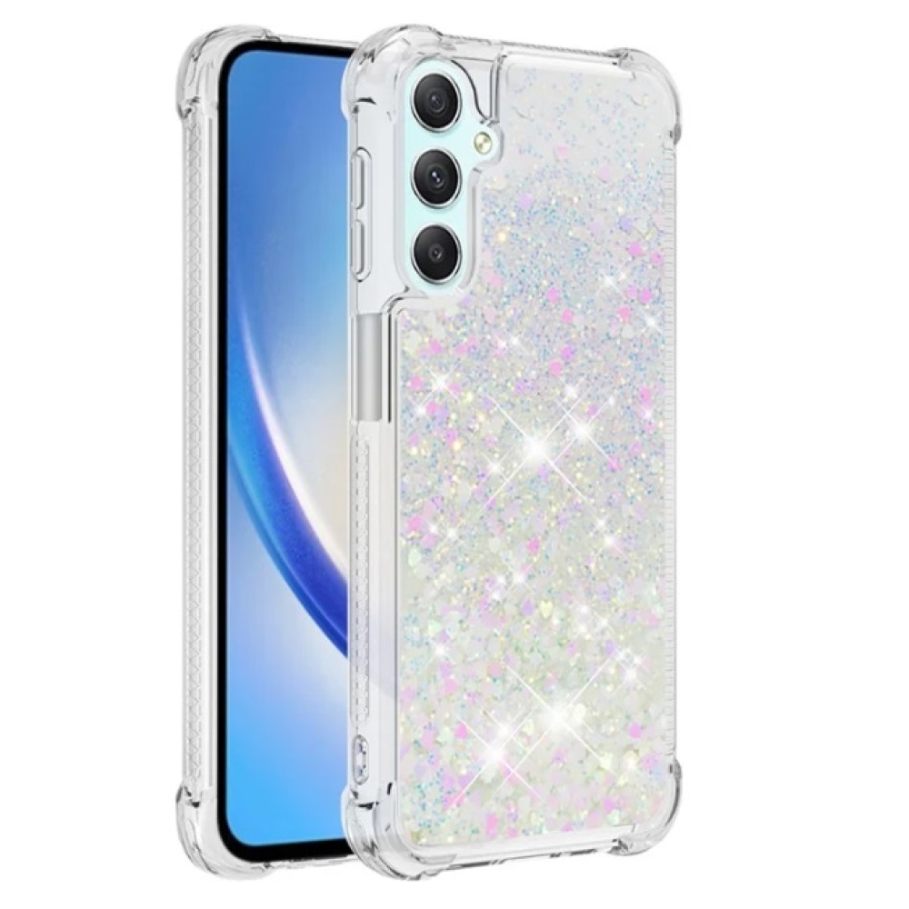 Glitter homokóra zselés tok Samsung Galaxy A24 készülékhez - rózsaszín és ezüst/szív