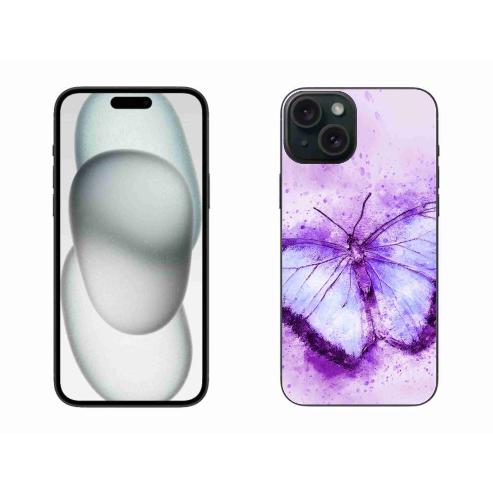 Zselés borítás mmCase iPhone 15 Plus készülékhez - lila pillangó