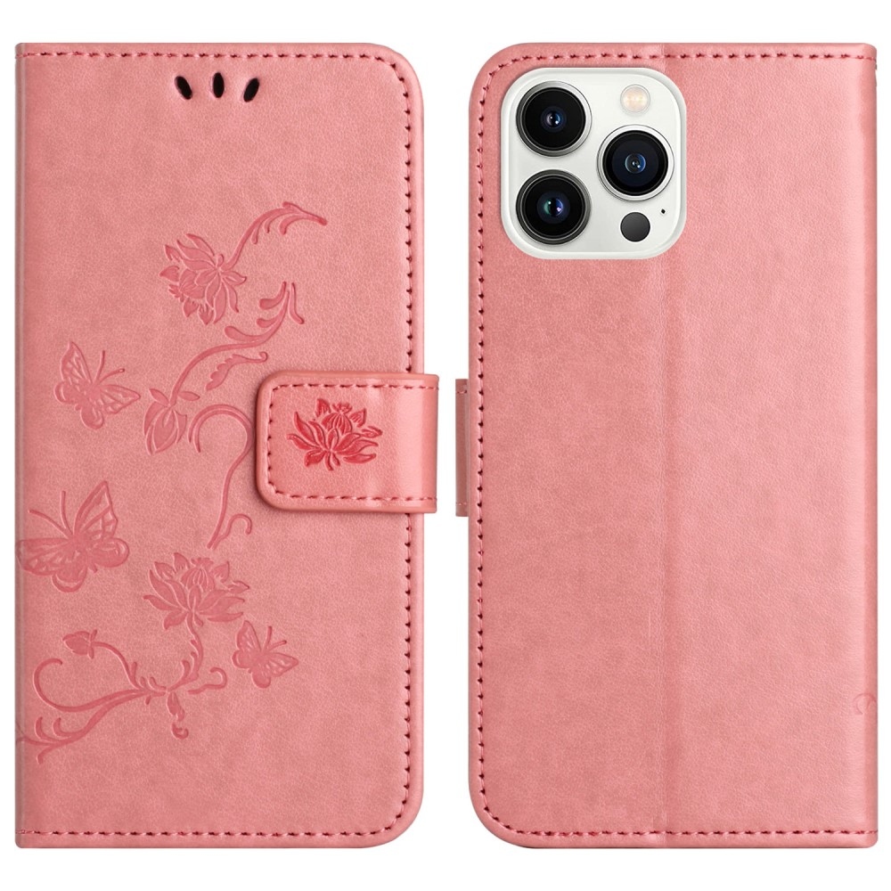 Virágos könyvtáska iPhone 16 Pro készülékhez - rózsaszín