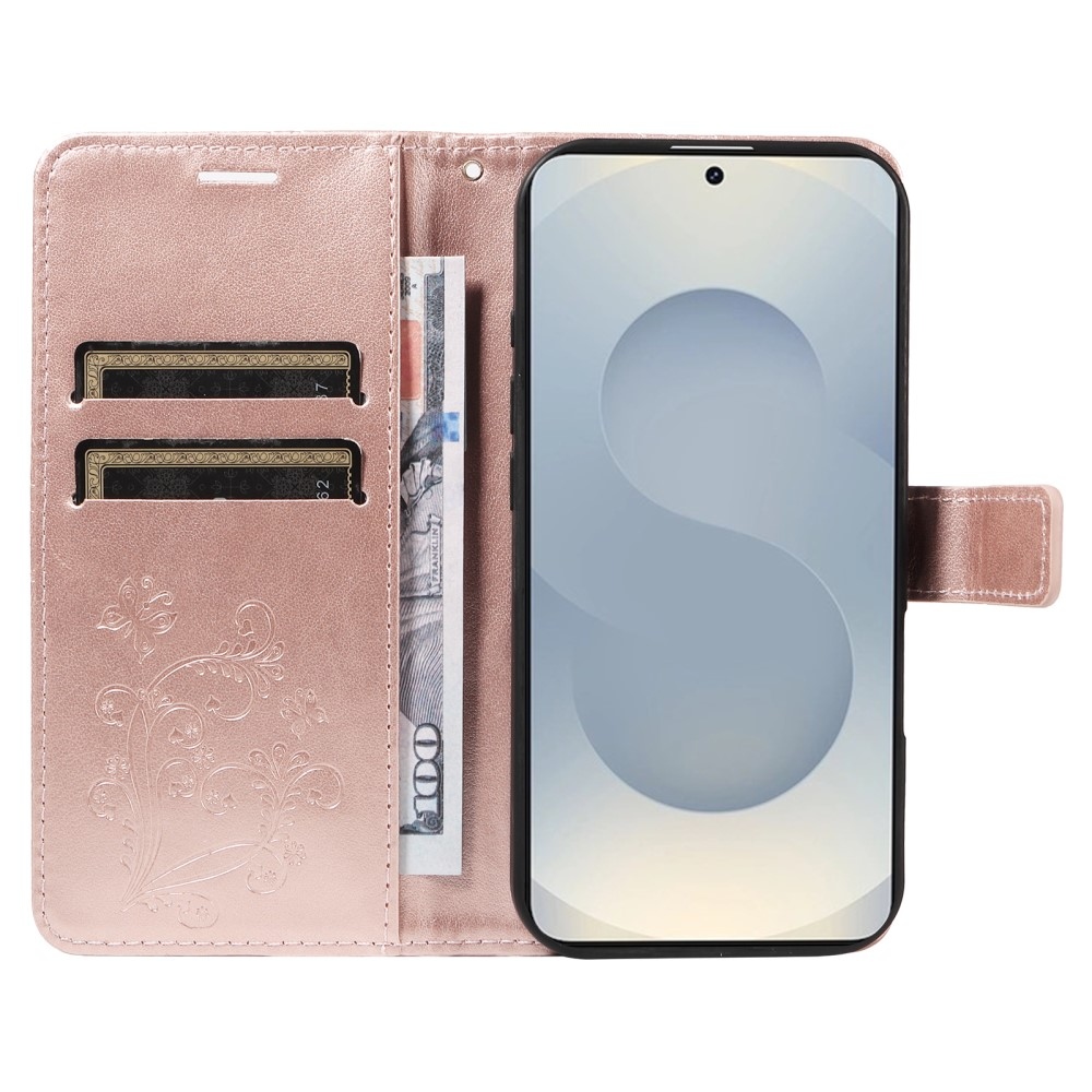 Nagy pillangó könyv tok Samsung Galaxy S25 Edge készülékhez - rózsaarany