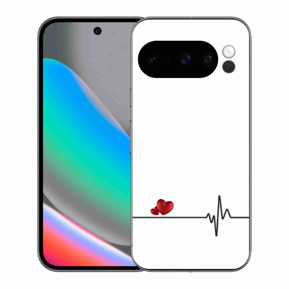 Gél borítás mmCase a Google Pixel 10 Pro számára - szív és szívverés fehér háttérrel