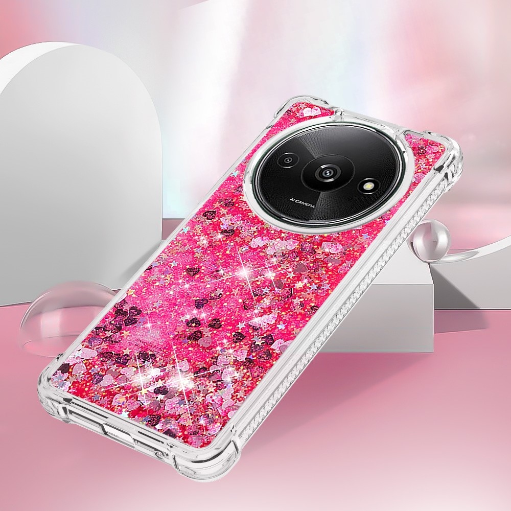 Glitter zselés homokóra tok Xiaomi Redmi A3-hoz - rózsaszín/szívek
