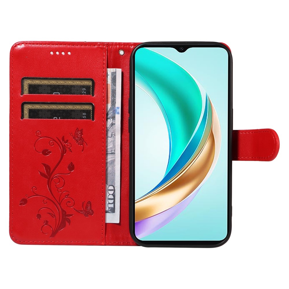 Virágos könyv tok a Honor X6b készülékhez - piros