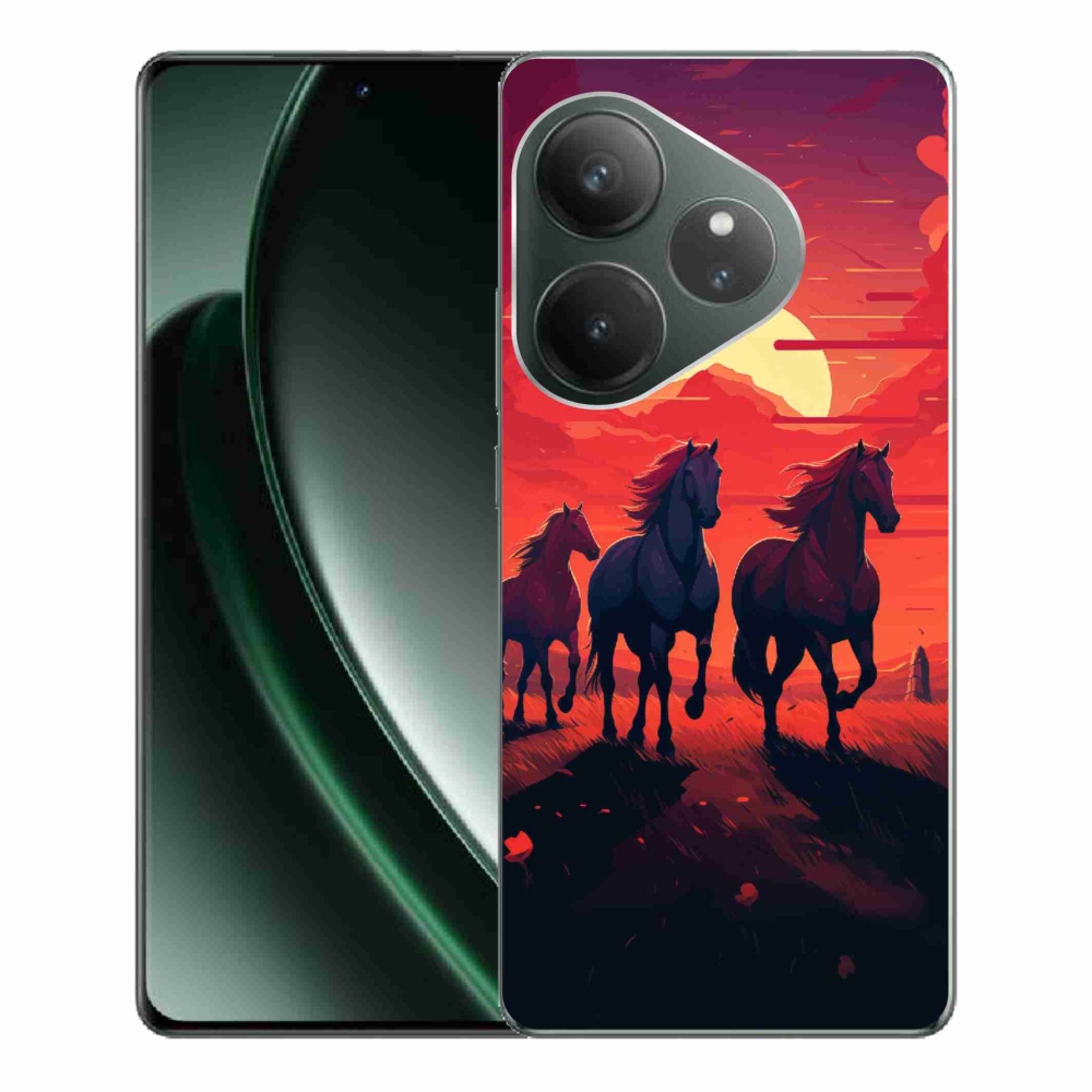 Gél borítás mmCase a Realme GT 6 5G/GT 6T 5G számára - lovak és naplemente
