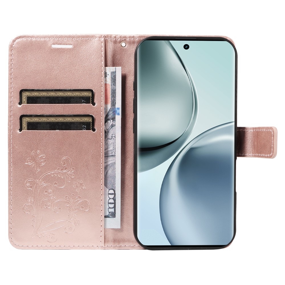 Nagy pillangó könyv tok a Realme 14 Pro 5G készülékhez - rózsaarany