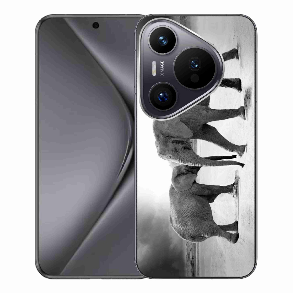Gél borítás mmCase a Huawei Pura 70 Pro számára - fekete és fehér elefántok