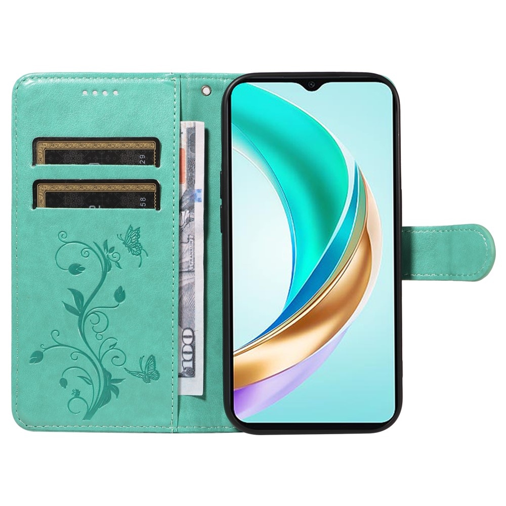 Virágos könyvtáska a Honor X6b készülékhez - teáskék színű