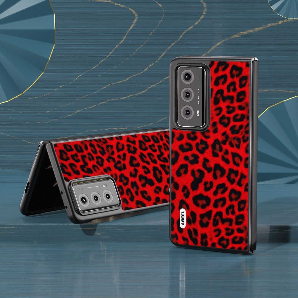 Leopárd műanyag tok műbőrrel Honor Magic V2 készülékhez - piros