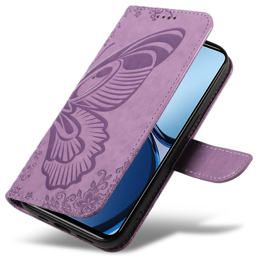 Virágos pillangó könyvtáska Realme C61/C63 készülékhez - világos lila