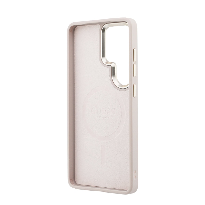 Guess PU bőr 4G arany keret mágneses hátlap Samsung Galaxy S26 Ultra rózsaszín