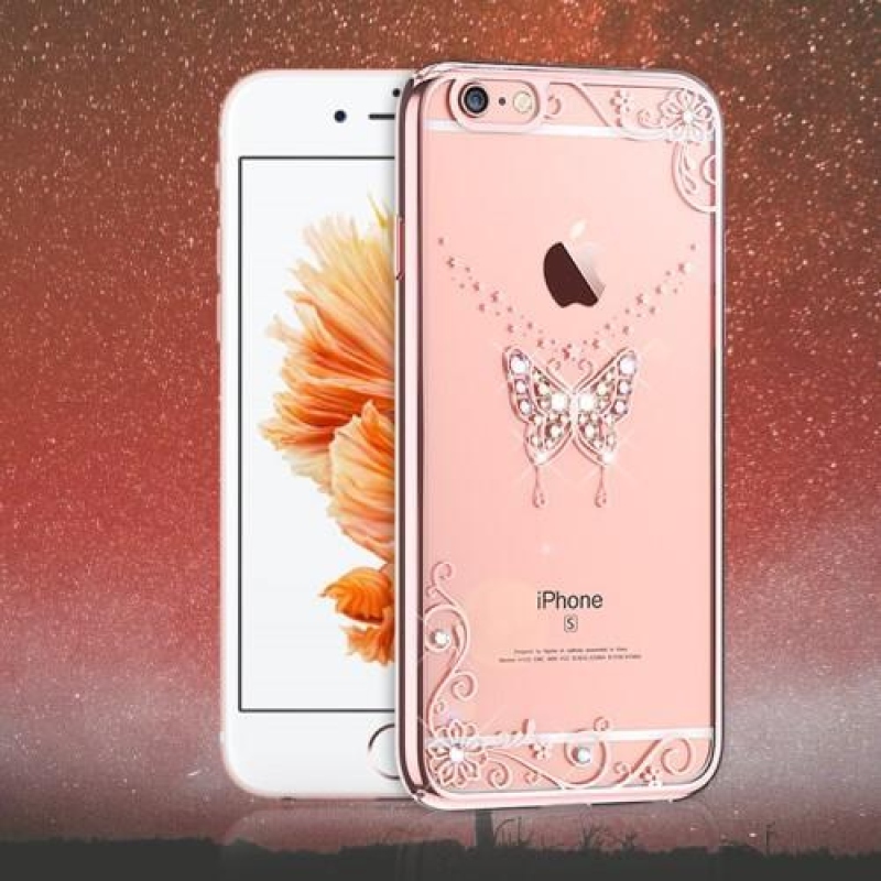 Xbar műanyag tok kristály díszítéssel iPhone 6s Plus és 6 Plus készülékhez - pillangó/rózsaszín