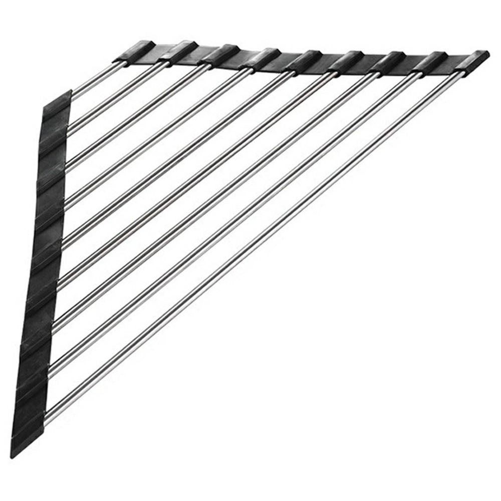 Rozsdamentes acélból készült, gurulós edényszárító a mosogató felett, fekete színben