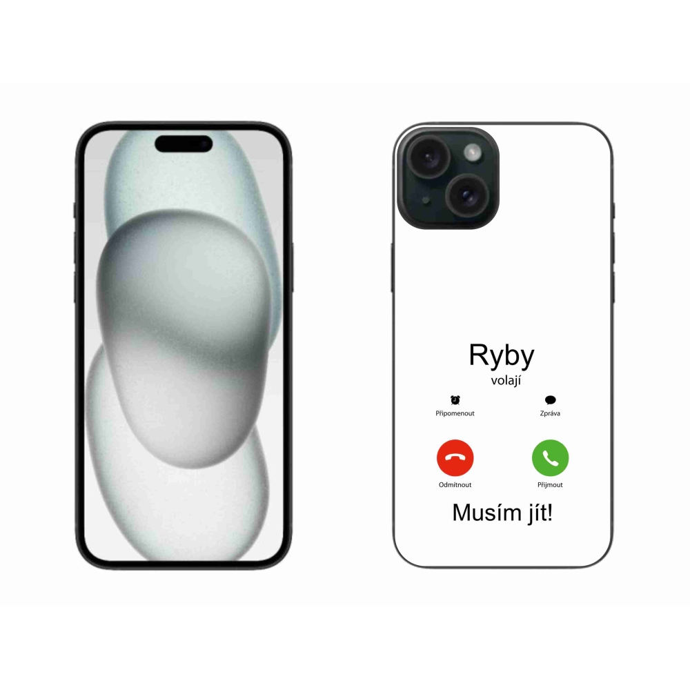 Zselés borítás mmCase iPhone 15 Plus készülékhez - hal hívás fehér háttérrel