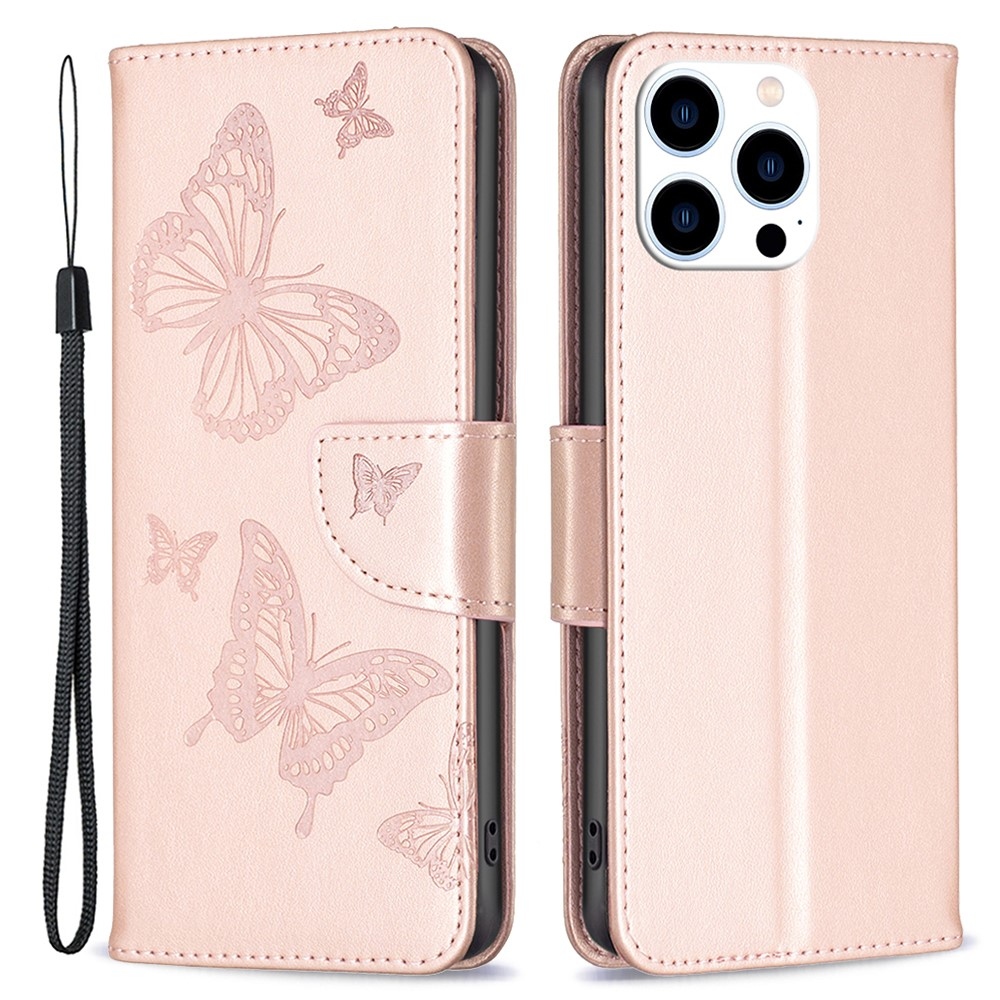 Pillangó könyvtáska iPhone 16 Pro készülékhez - rózsaarany