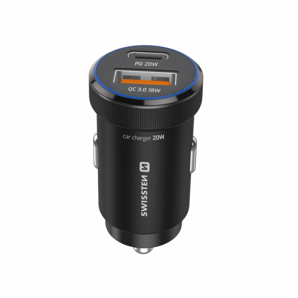 Swissten CL adapter PD, USB-C PD + USB-A, 20W - Fekete