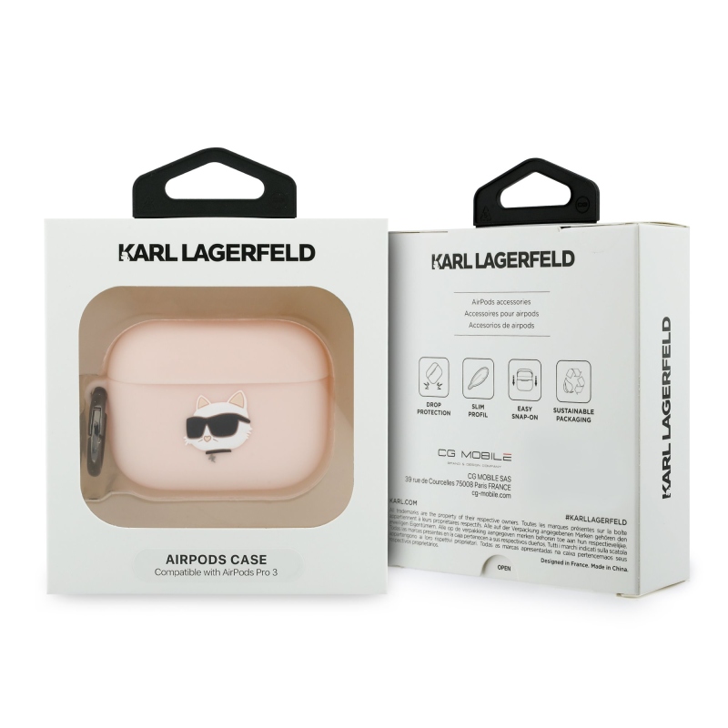 Karl Lagerfeld 3D Logo NFT Choupette Head szilikon tok az AirPods Pro 3 rózsaszínűhöz