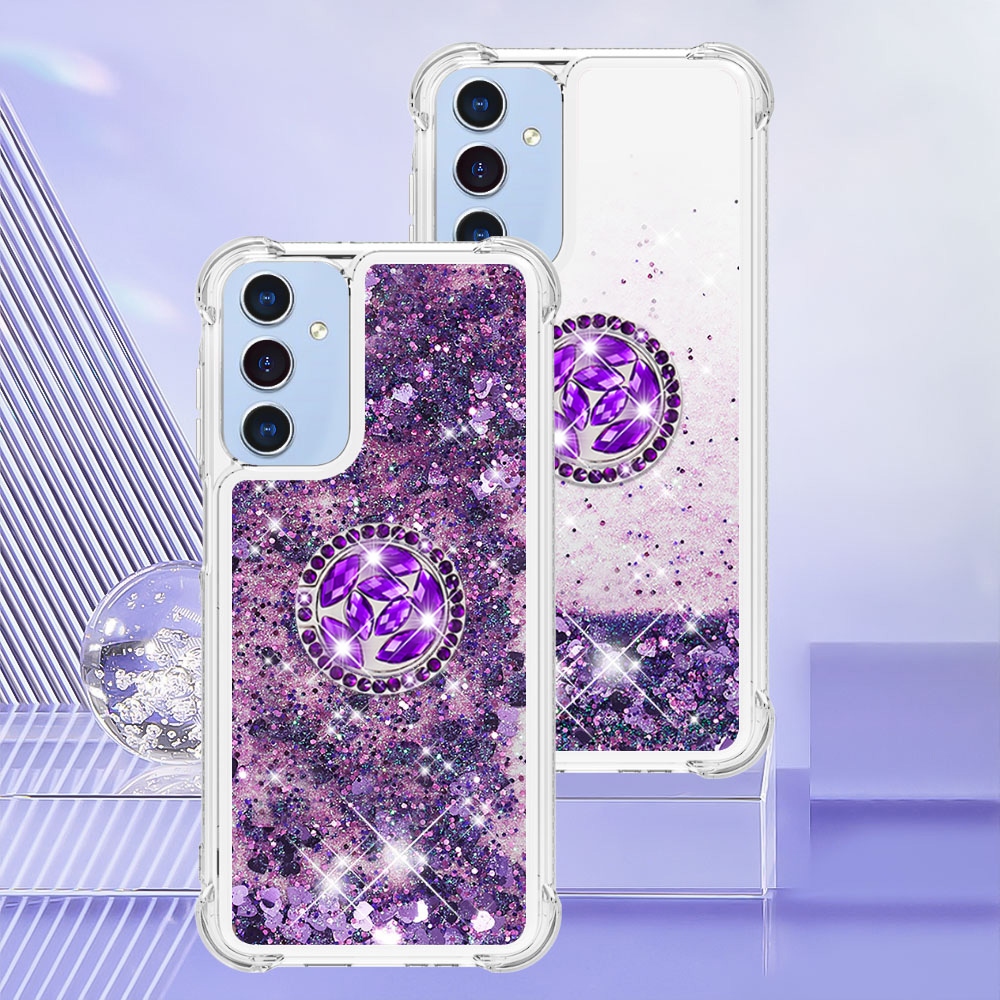 Glitt homokóra zselés tok ujjgyűrűvel Samsung Galaxy A17 4G/5G-hez - sötétlila/szív