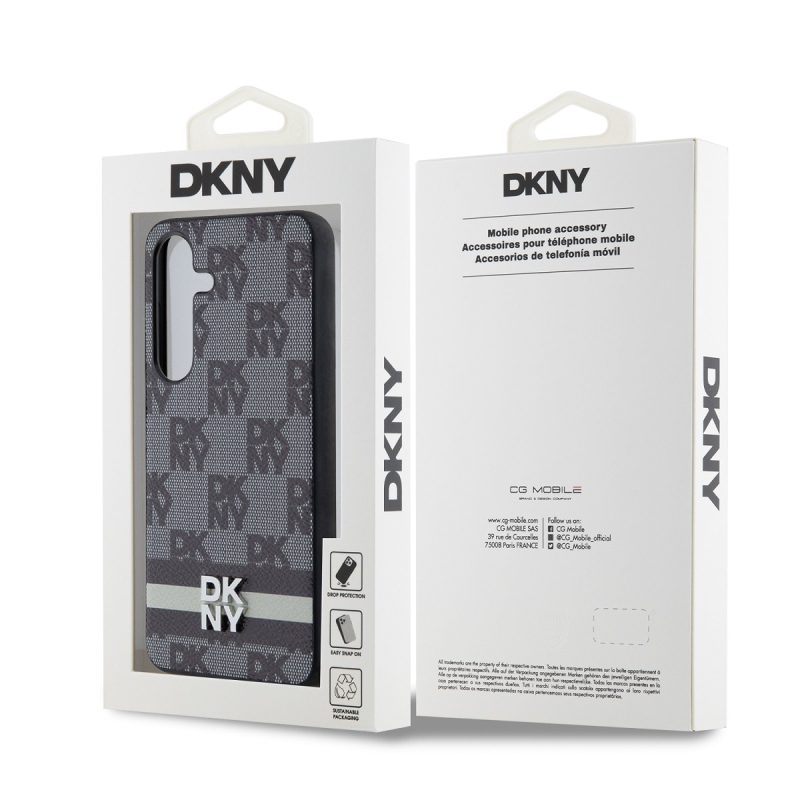 DKNY PU bőr kockás mintás és csíkos hátlapi borító Samsung Galaxy S24 fekete színűhöz
