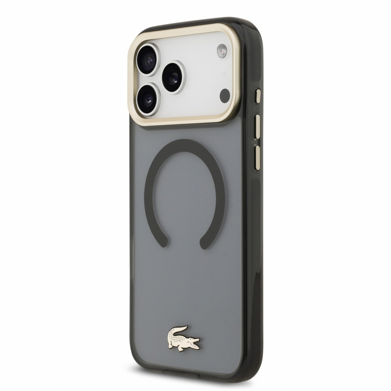 Lacoste IML ütésálló Petit Pique arany logós MagSafe hátsó tok iPhone 18 Pro Max-hoz, fekete