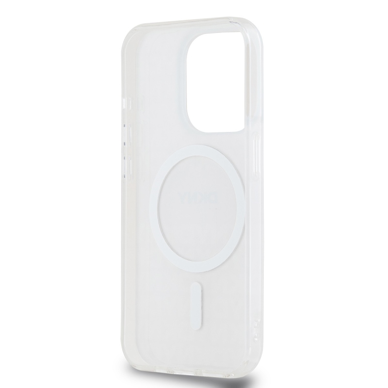 DKNY PC/TPU ismétlődő mintás tonális csíkos Magsafe hátlap iPhone 13 Pro Max rózsaszínű készülékhez