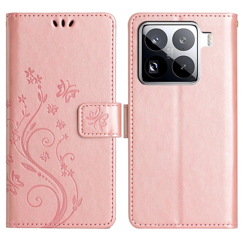 Virágok könyv tok Xiaomi 15 Pro-hoz - rózsaarany
