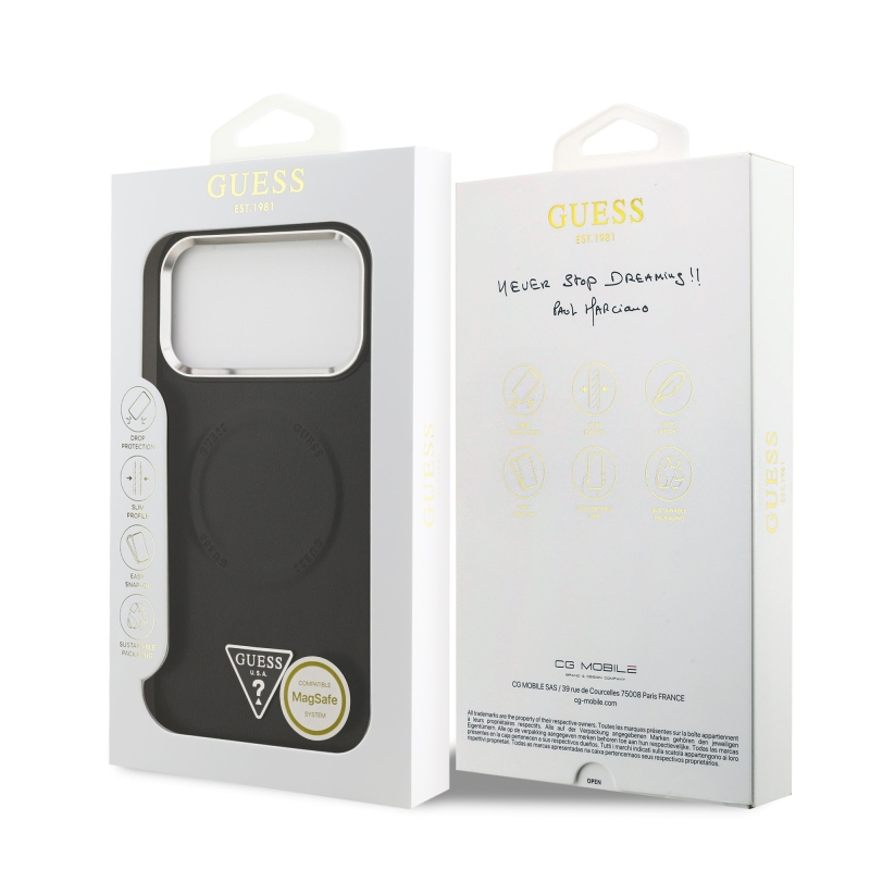 Guess PU bőr háromszög logó MagSafe hátlap iPhone 17 Pro fekete