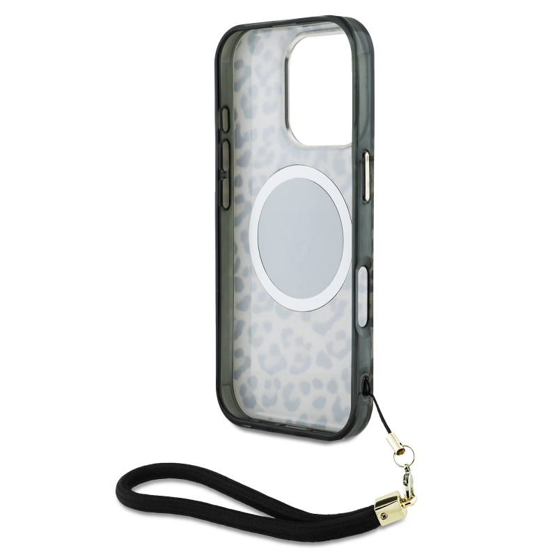 Guess IML Leopard Leopárd háromszög logó szíj MagSafe hátlap iPhone 16 Pro Max barna színű hátlaphoz