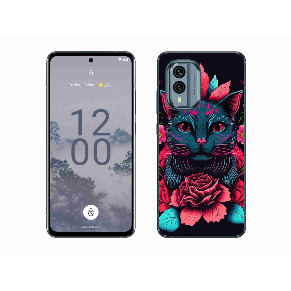 Zselés borító mmCase a Nokia X30 5G készülékhez - virágok és macska