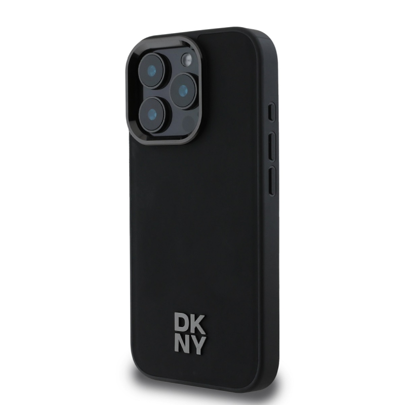 DKNY PU bőr Stack Logo Magsafe hátlap iPhone 16 Pro Fekete
