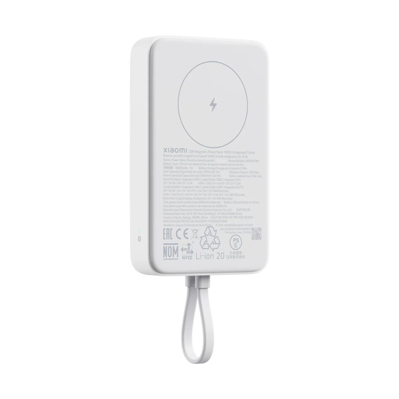 Xiaomi mágneses Powerbank 33W 10000mAh integrált USB-C kábellel Fehér
