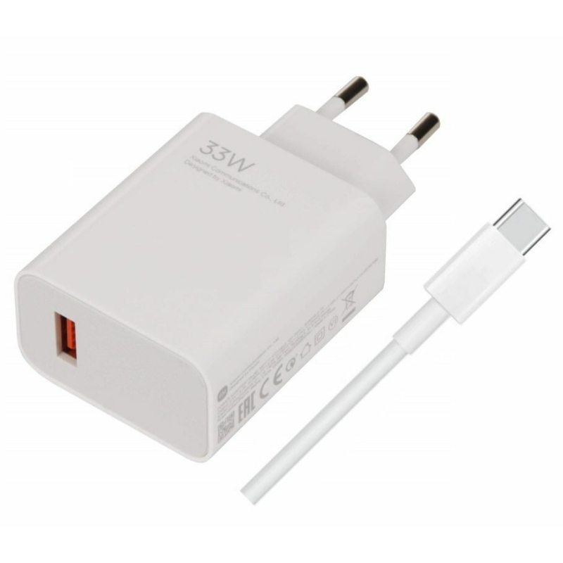 Xiaomi MDY-16-EF USB-A 33W-os utazási töltő + USB-C kábel fehér (ömlesztve)