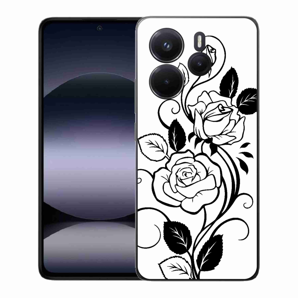 Gél borítás mmCase a Xiaomi Redmi Note 14-hez - fekete és fehér rózsa