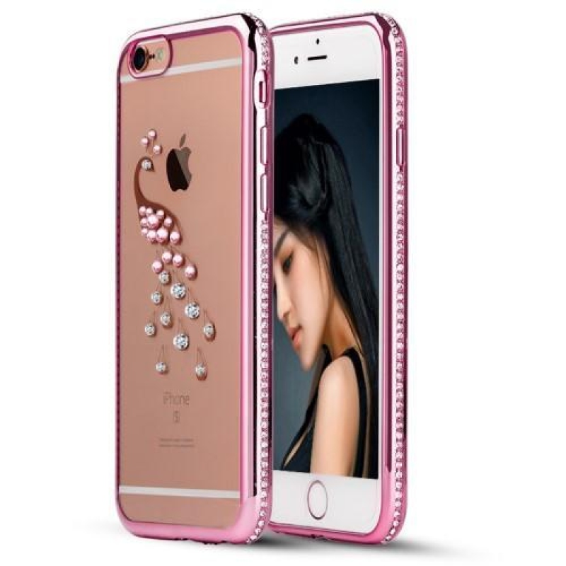 Xin zselés tok kristályokkal iPhone 6s Plus és 6 Plus készülékhez - rózsaszín páva