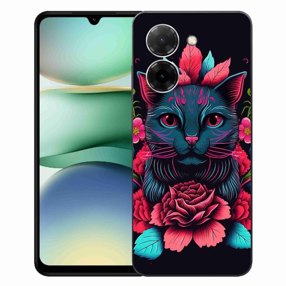 Gél borító mmCase a Xiaomi Redmi A5 (171.7x77.8x8.3mm) - virágok és macska