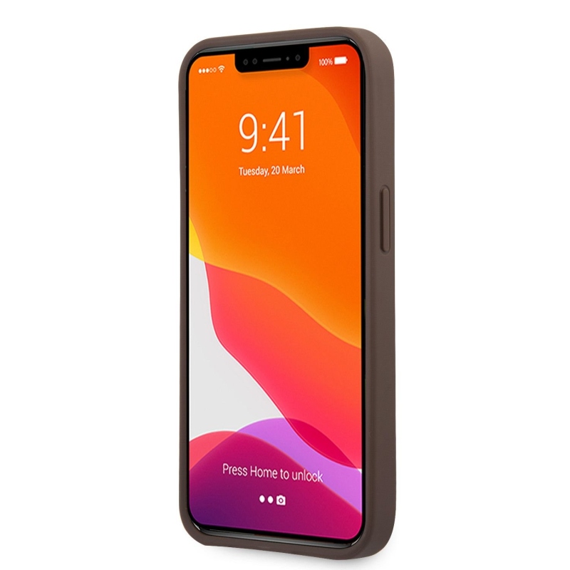 Guess PU 4G fém logós hátlap iPhone 13-hoz Barna barna
