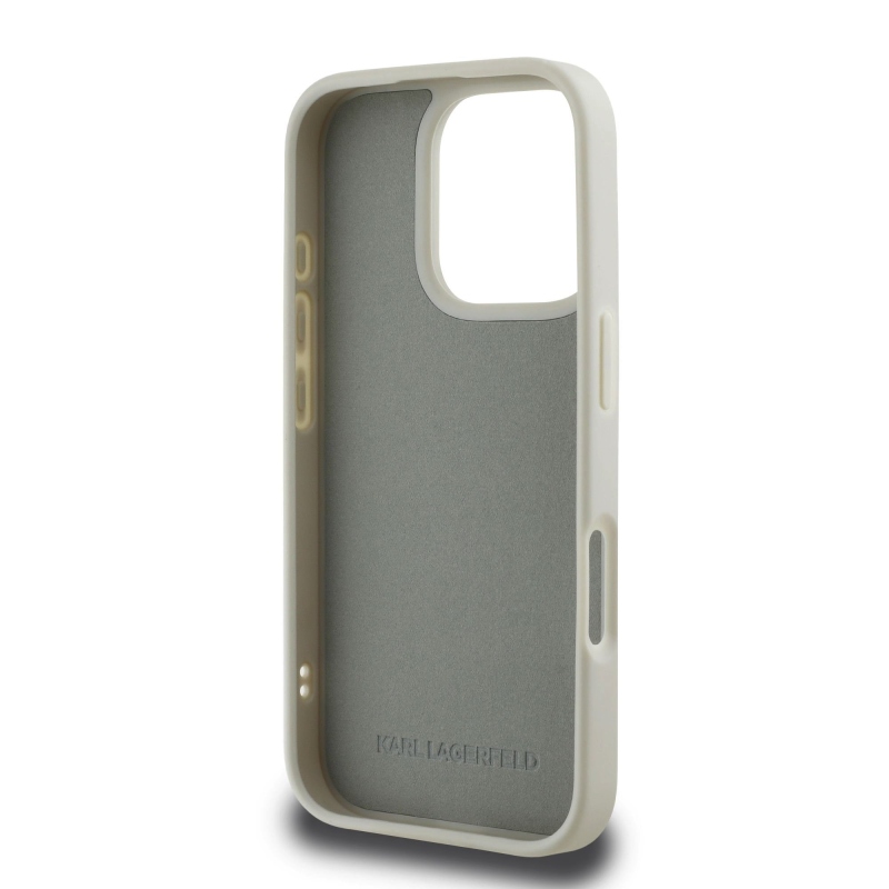 Karl Lagerfeld 3D gumiból készült duplafejű hátlap iPhone 16 Pro Max bézs színűre
