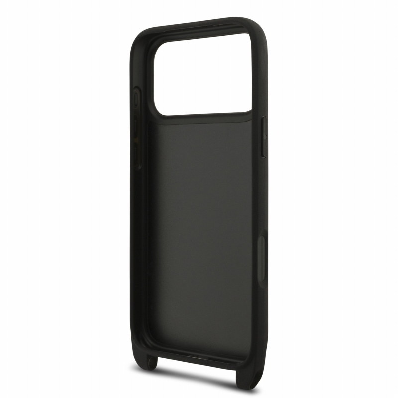 Karl Lagerfeld Saffiano vállpántos, fém Karl és Choupette hátsó tok iPhone 18 Pro Max-hoz, fekete